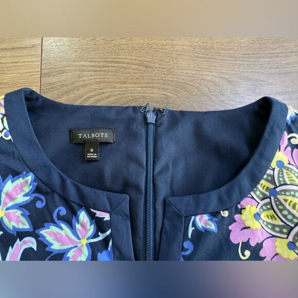 Talbots Navy Floral Paisley Sleeveless Cotton Shift Dress Size 6 - Picture 7 of 11
